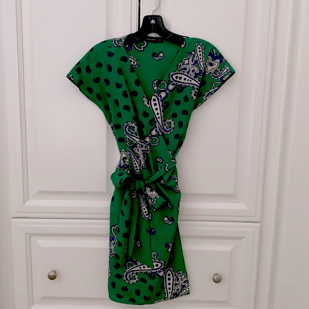 Zara-XS green wrap dress